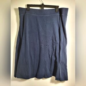 Lands End navy blue pull-on midi skirt women's 1X  #2267